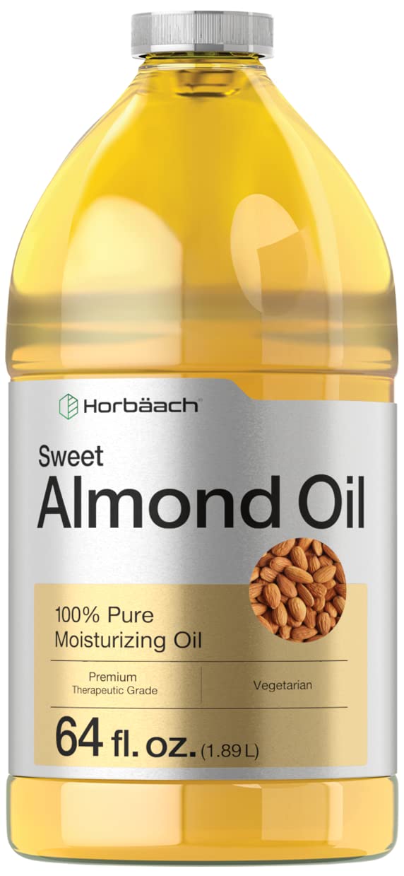 Horbäach Sweet Almond Oil 64oz bottle provides lightweight moisture for skin and hair