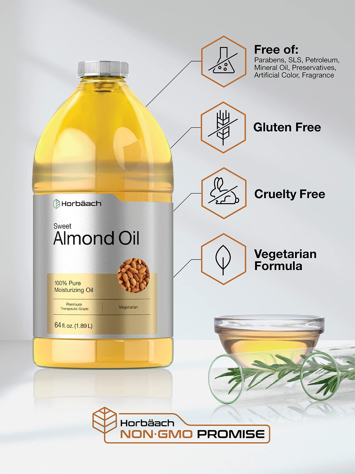 Horbäach Sweet Almond Oil hair application shows lightweight absorption and potential conditioning
