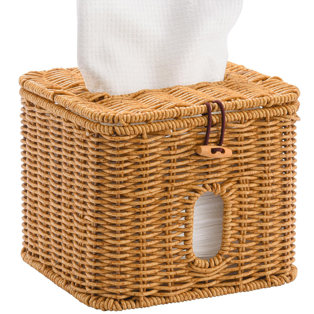 Hordely facial towel holder with rustic rattan texture for stylish bathroom organization.