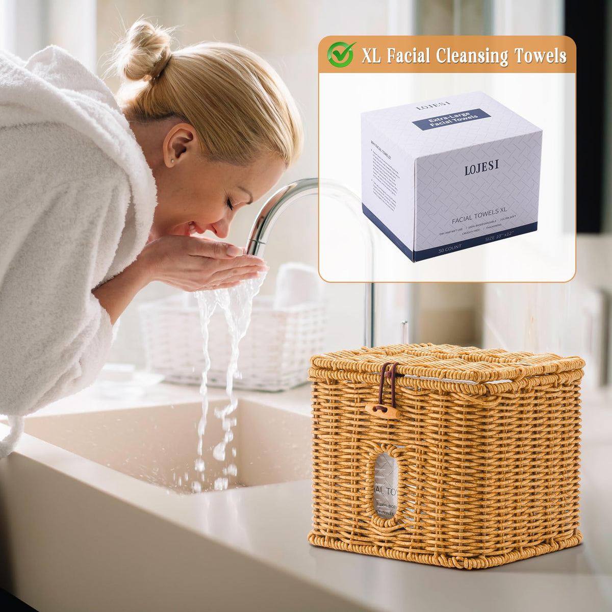 Hordely facial towel holder with lid-open option for quick towel access.