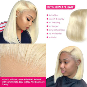 Hoscod 12 inch human hair bob wig highlights straight texture and easy styling.