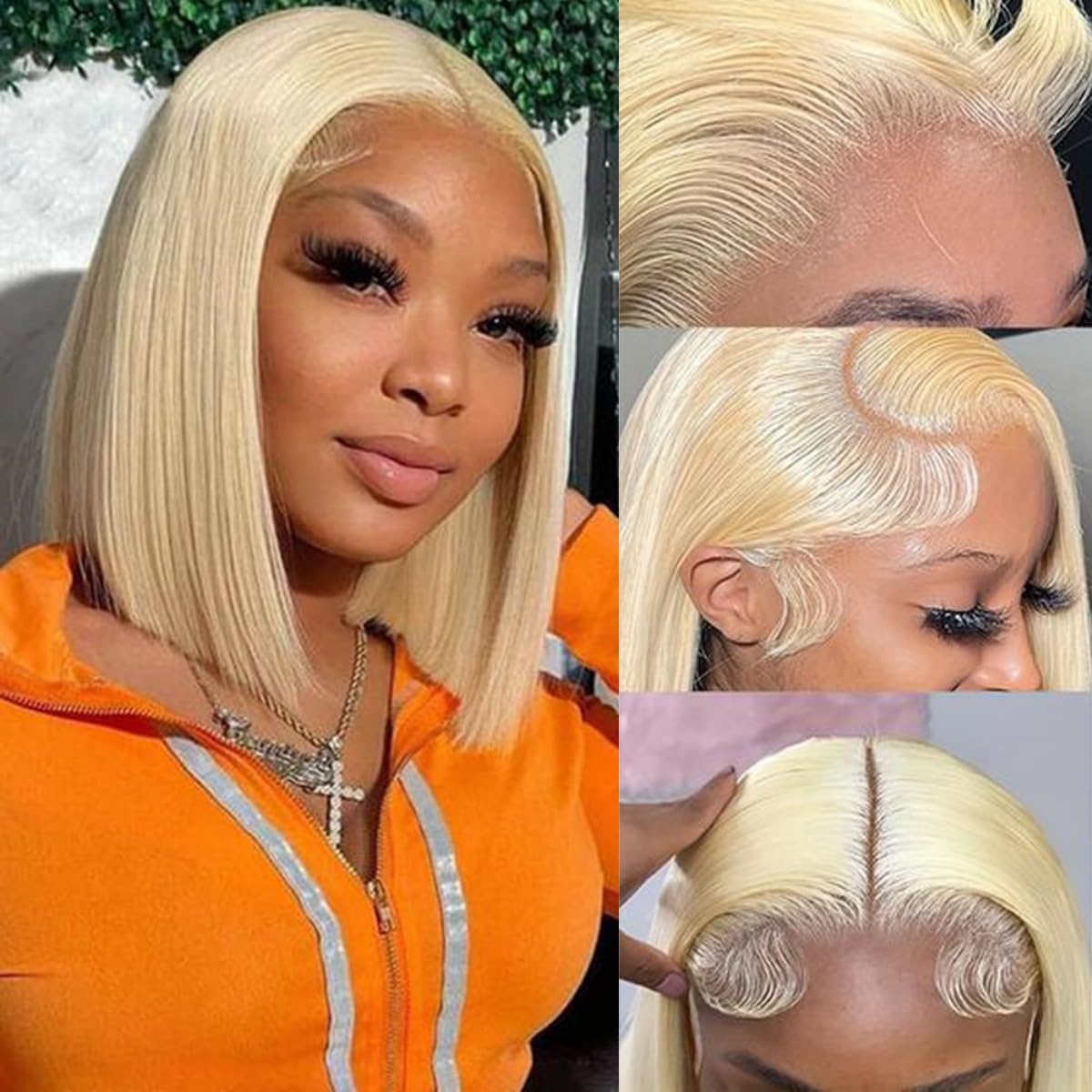 Hoscod Blonde Bob Wig 613 front view with natural lace front for seamless daily wear.