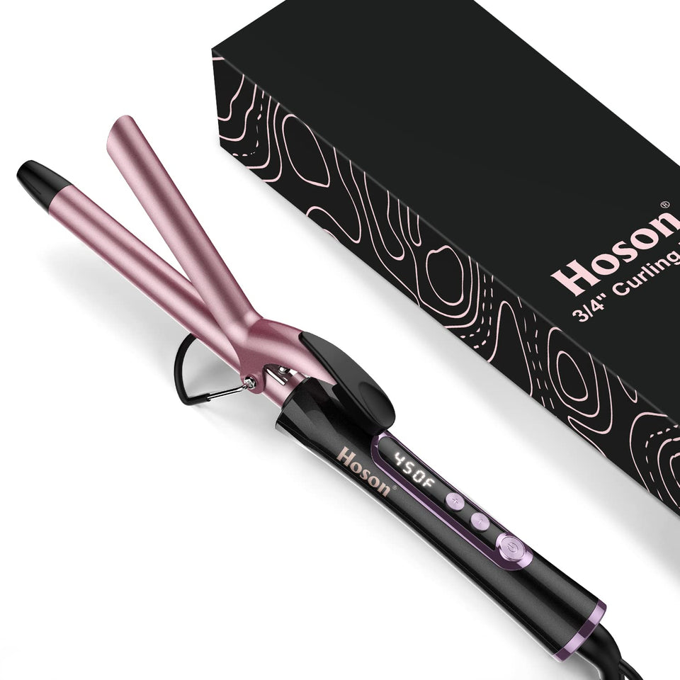 Hoson 3/4 inch curling iron in rose gold with compact barrel for quick short-hair curls.