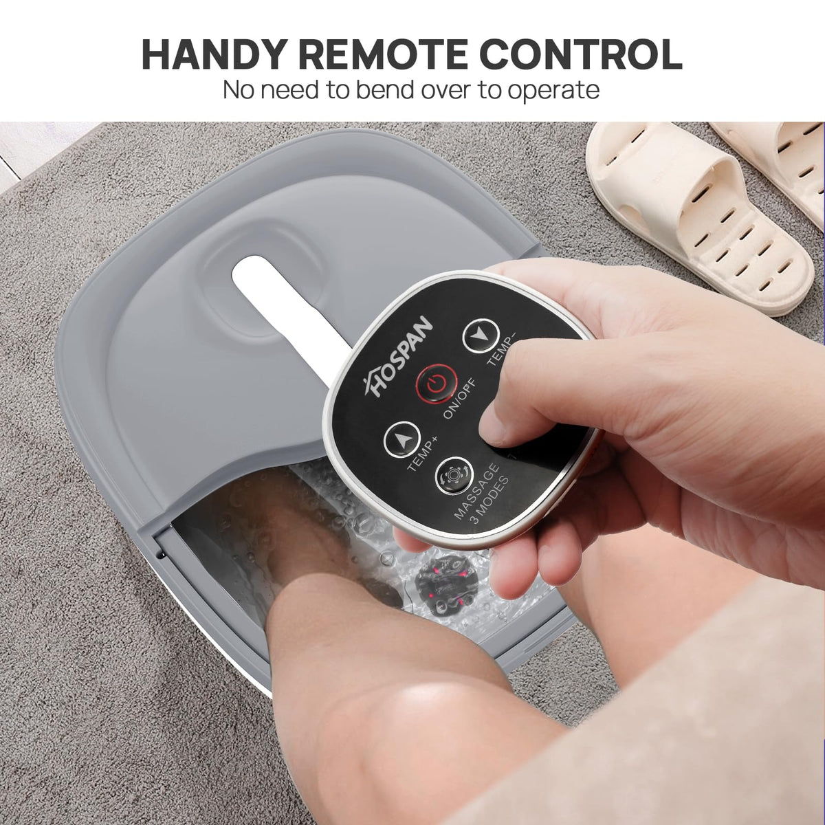 HOSPAN remote control attaches magnetically for convenient operation.