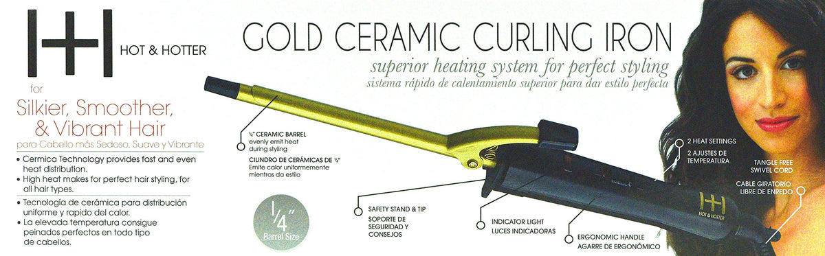 HOT Gold Ceramic Curling Iron indicator light signals heat readiness.