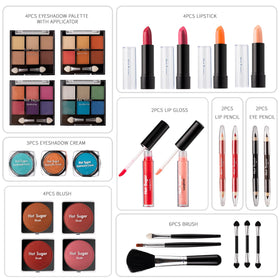 Hot Sugar All In One Makeup Set lip gloss and lipstick for bold color.
