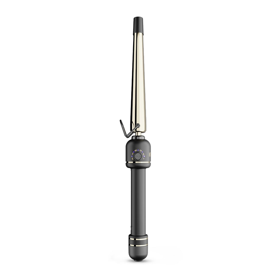Hot Tools 24K Gold extended-barrel wand showing long-hair styling with ease