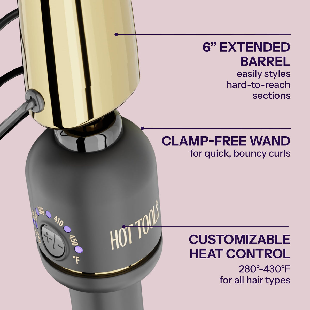 Extended barrel enables styling long hair smoothly