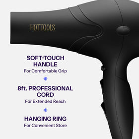 Hot Tools 8ft professional cord provides flexible styling range.