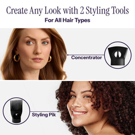 Hot Tools concentrator attachment focuses airflow for precise smoothing.