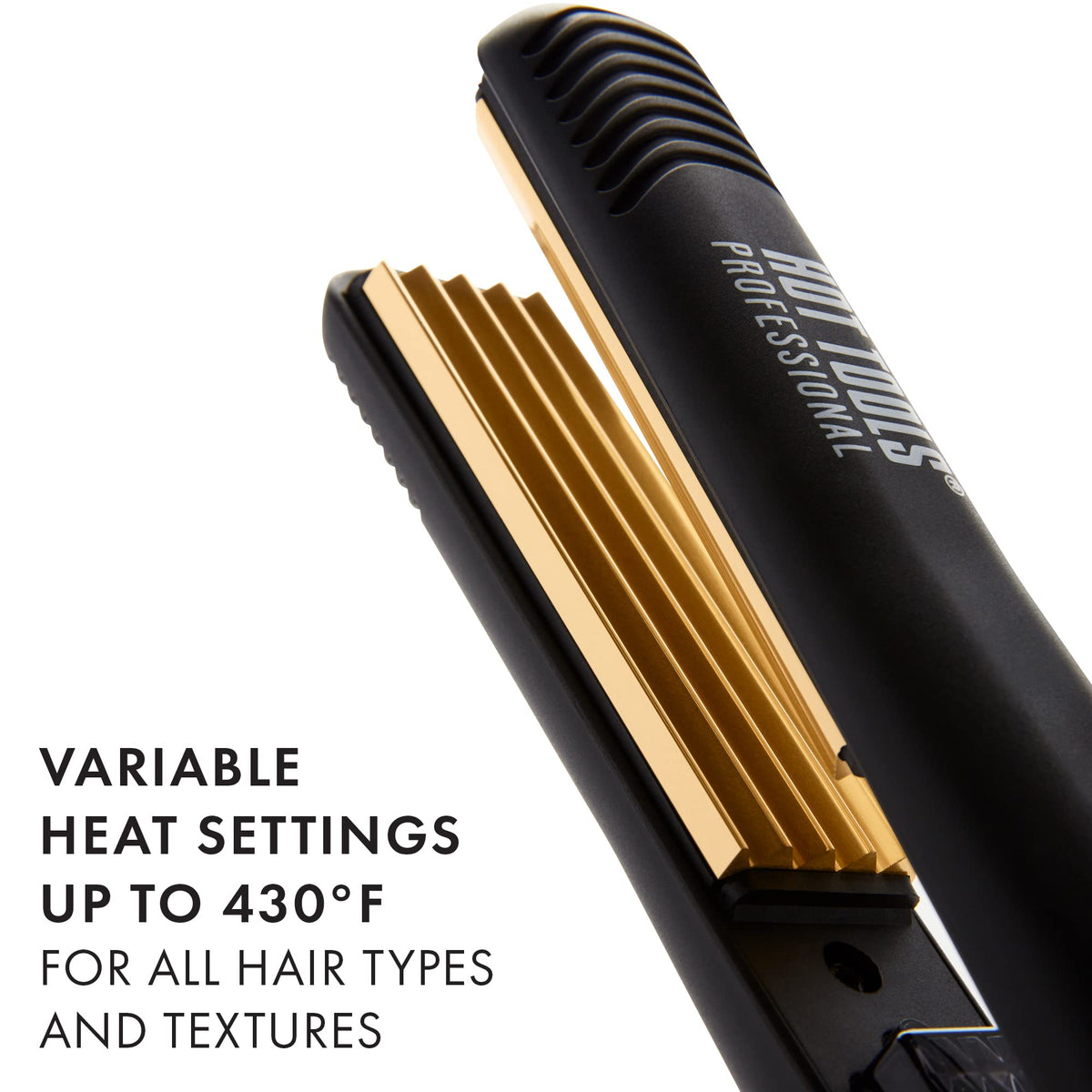 Hot Tools Pro Artist 24K Gold Crimping Iron heat dial close-up showing control