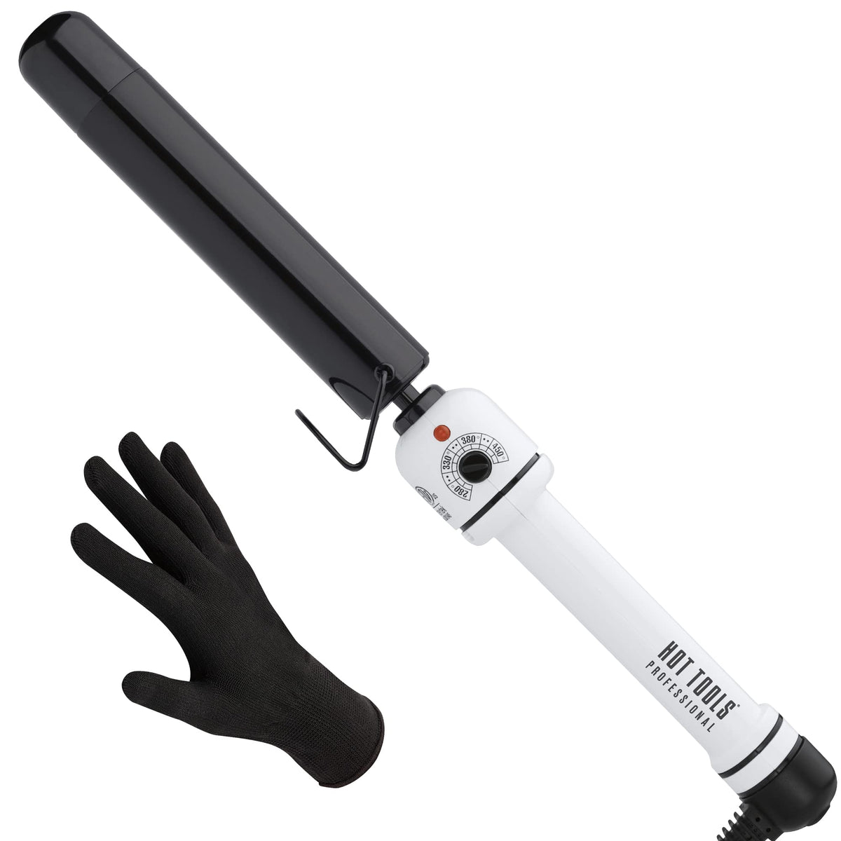 Hot Tools Pro Artist Nano Ceramic Curling Wand close-up shows the 1-1/4 inch barrel for smooth curls.