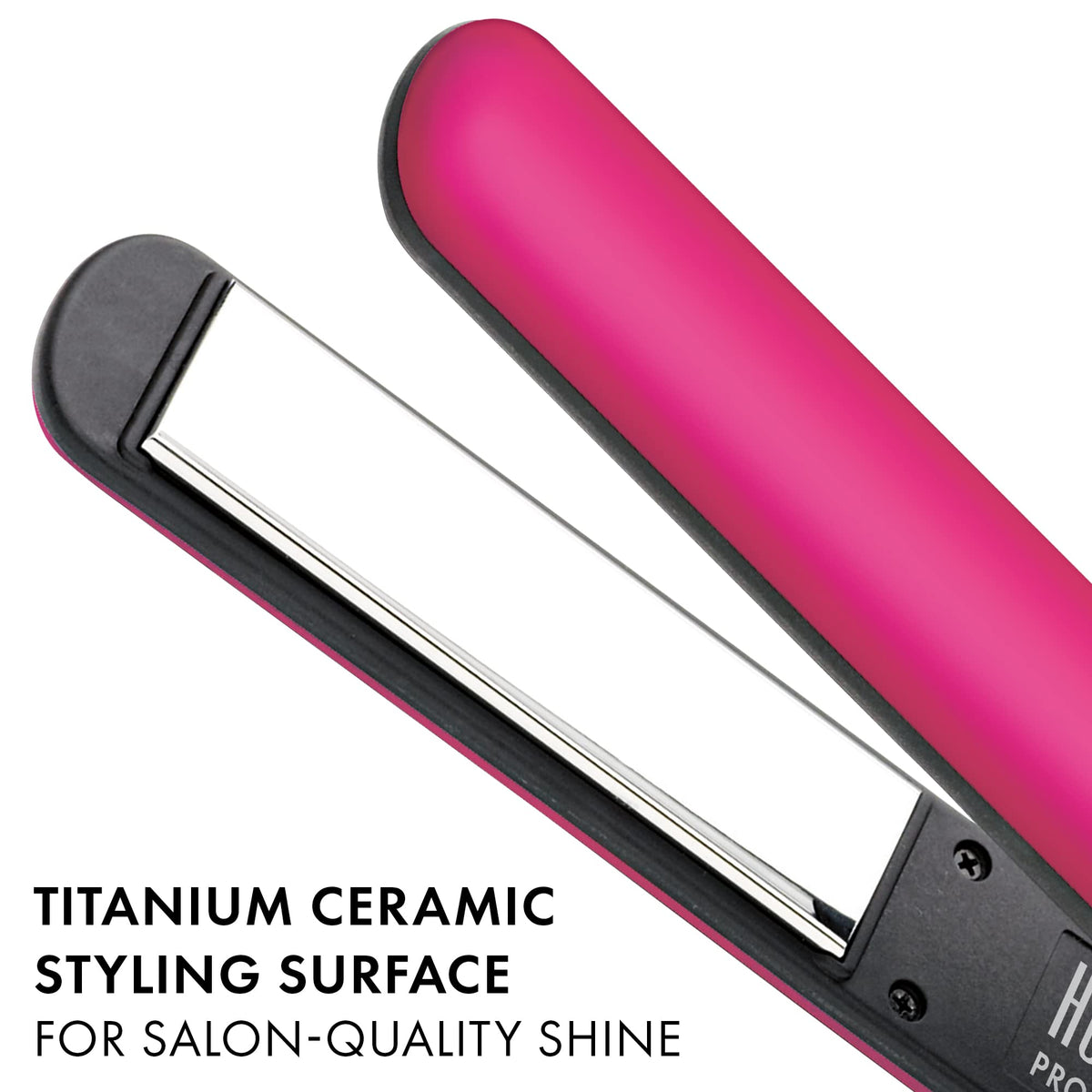 Hot Tools Pro Artist titanium flat iron angled view showcases versatile design.