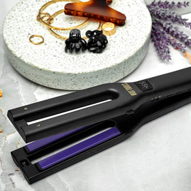 Hot Tools Pro Signature Dual Plate Flat Iron dual settings panel demonstrates customizable temperatures