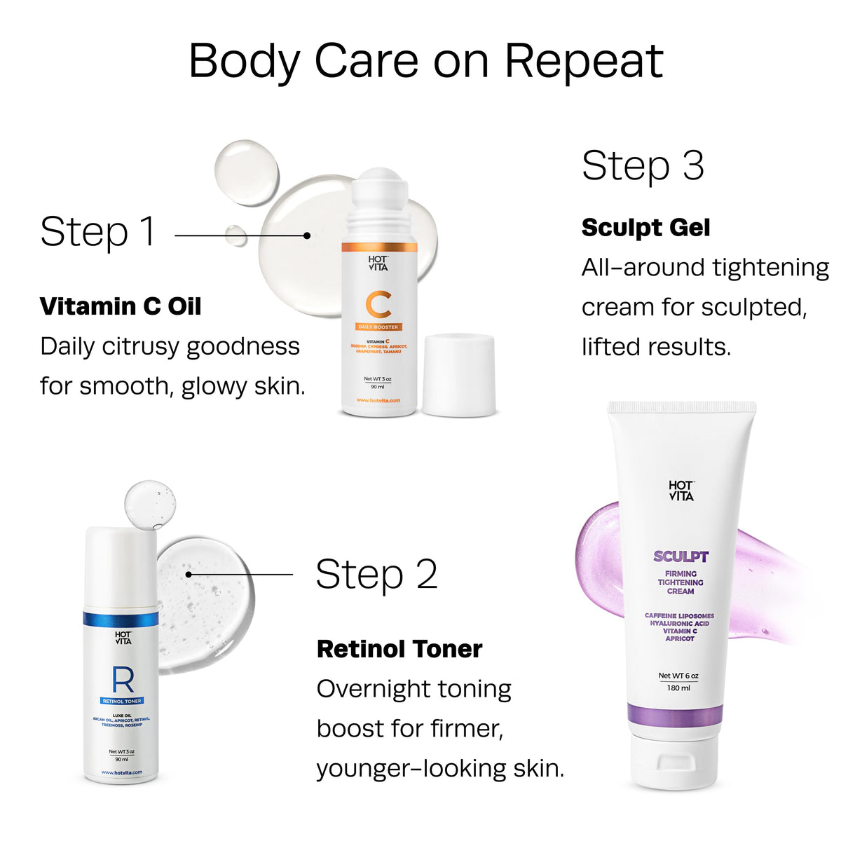 Hot Vita Sculpt Gel pictured with other body care products