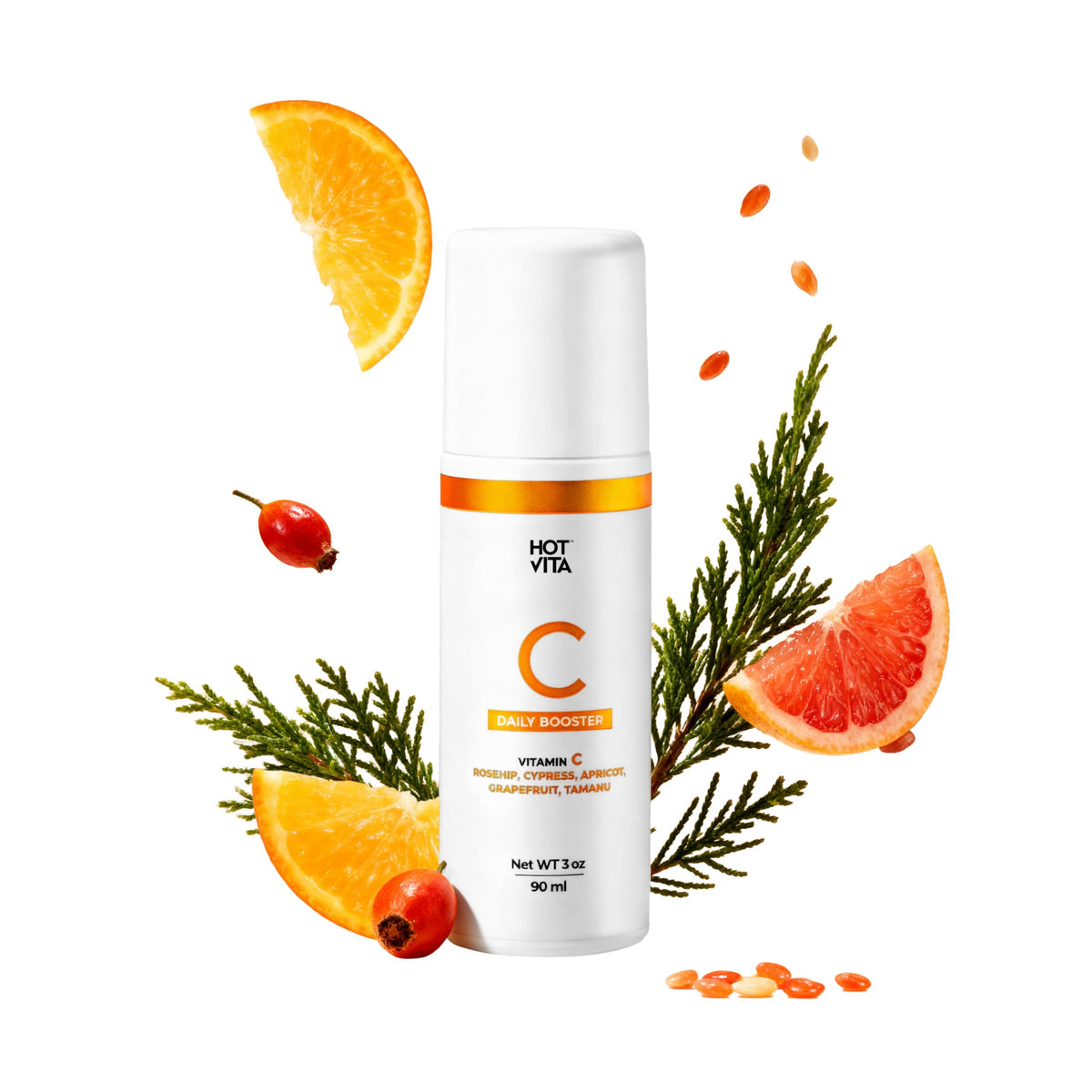 Hot Vita Vitamin C Oil bottle pour for lightweight hydration and glow