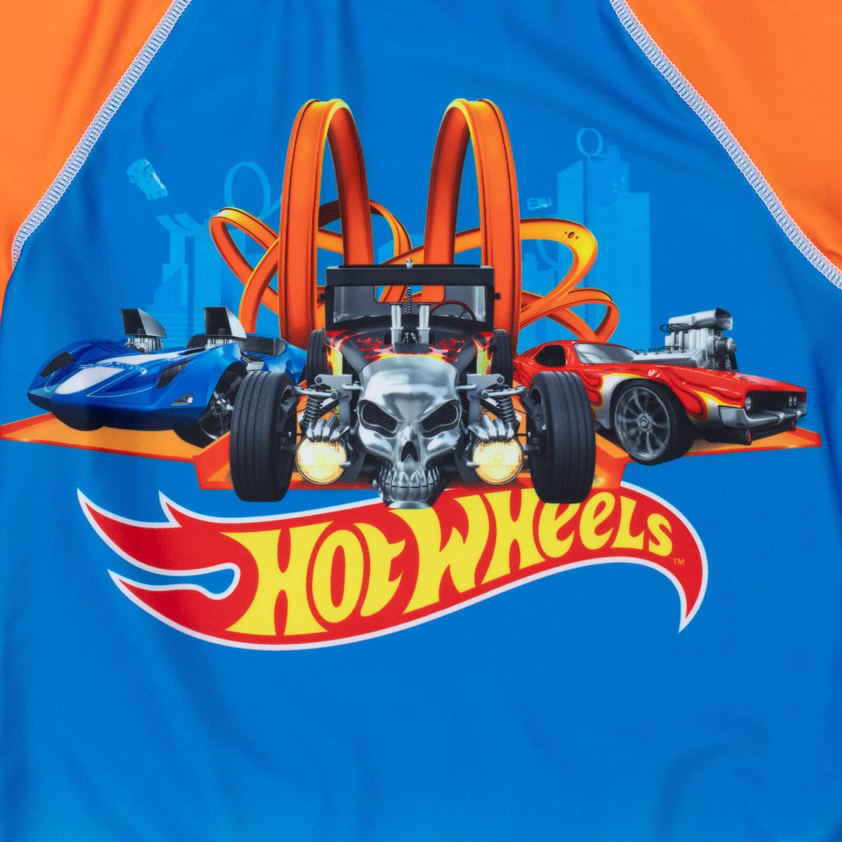 Hot Wheels rash guard pull-on closure for quick dressing.