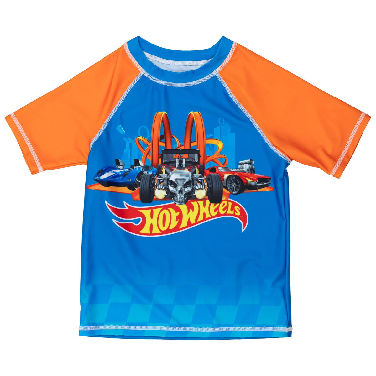 Hot Wheels screen printed rash guard set featuring iconic flames and race cars