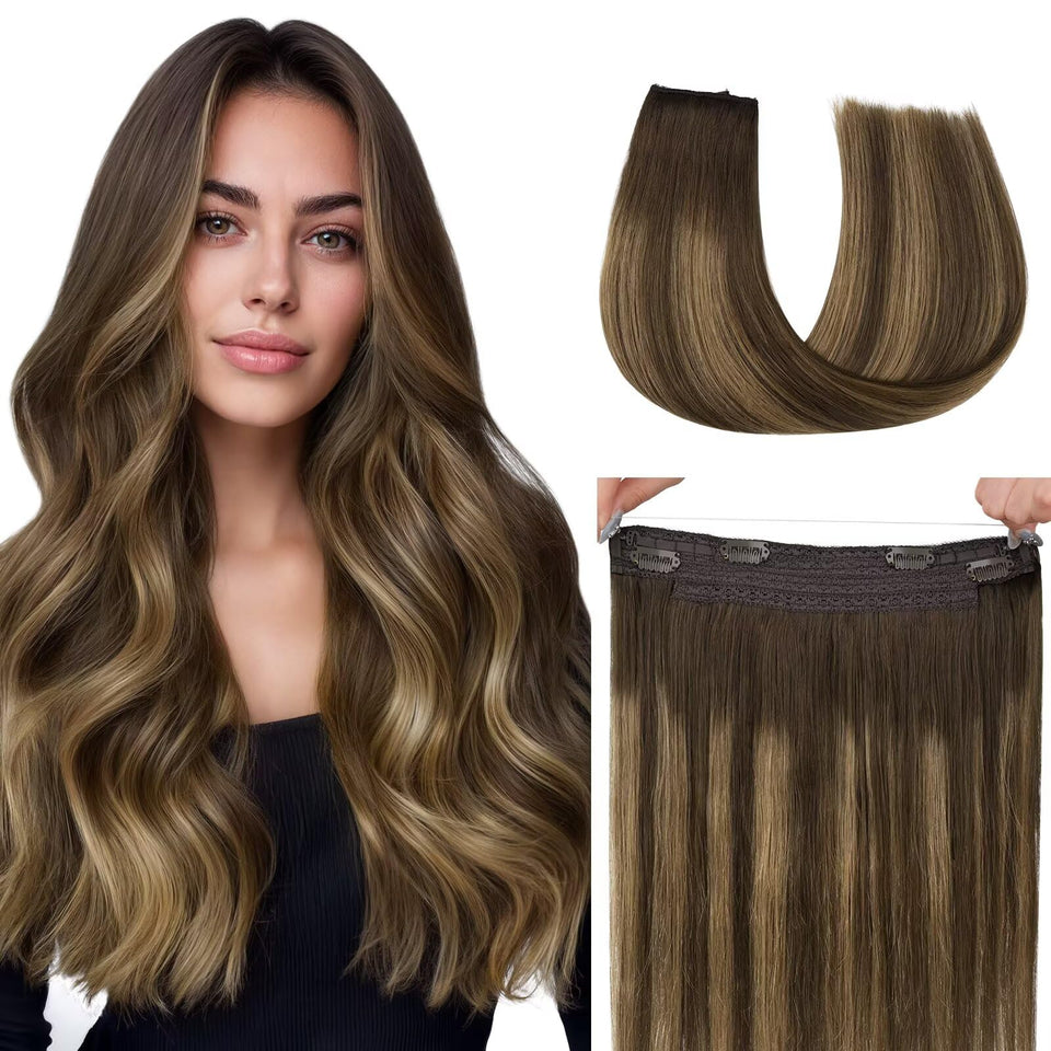 Hotbanana wire hair extensions display four length options for a personalized fit.