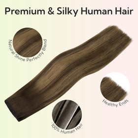 Hotbanana color transition from chocolate brown to caramel blonde showcased.