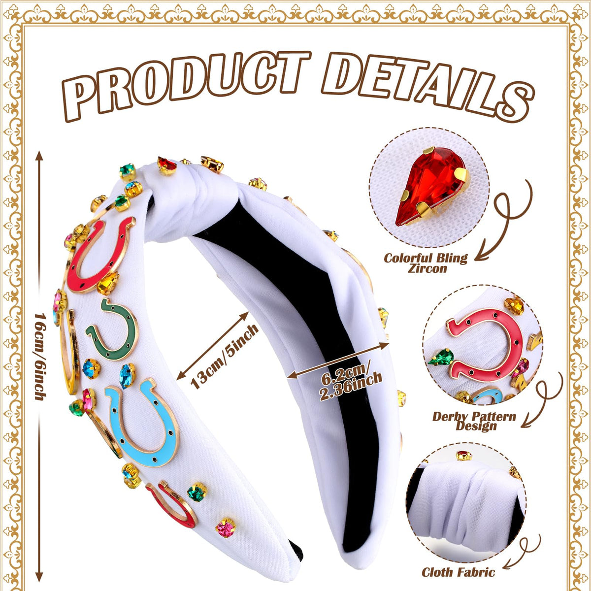 Hoteam derby headband with horseshoe pattern enhances equestrian flair.