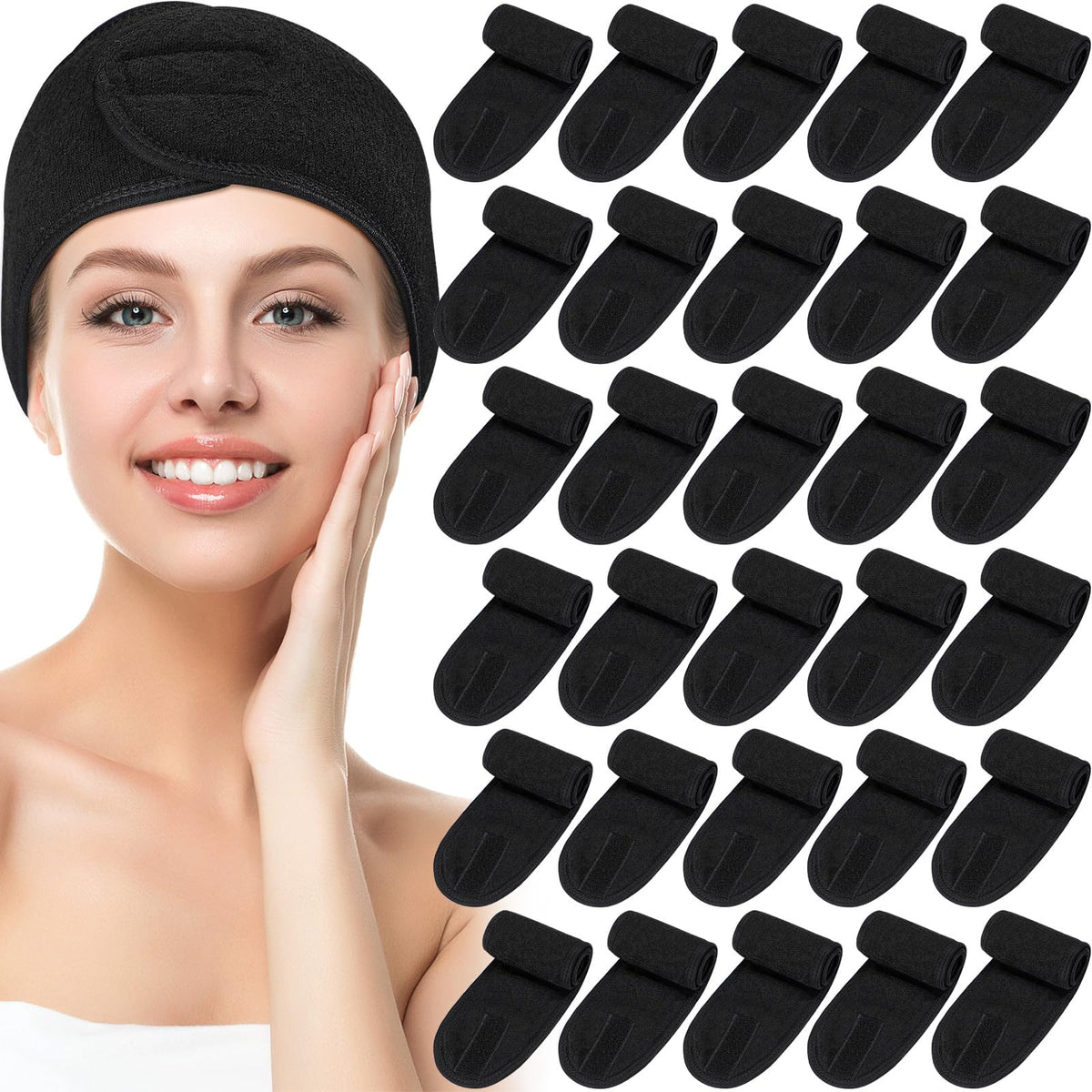Hoteam headband 30-piece adjustable black keeps hair secure during routines.