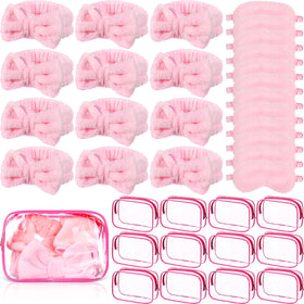 Hoteam sleepover spa headbands in soft coral velvet for comfortable hairstyles during skincare sessions