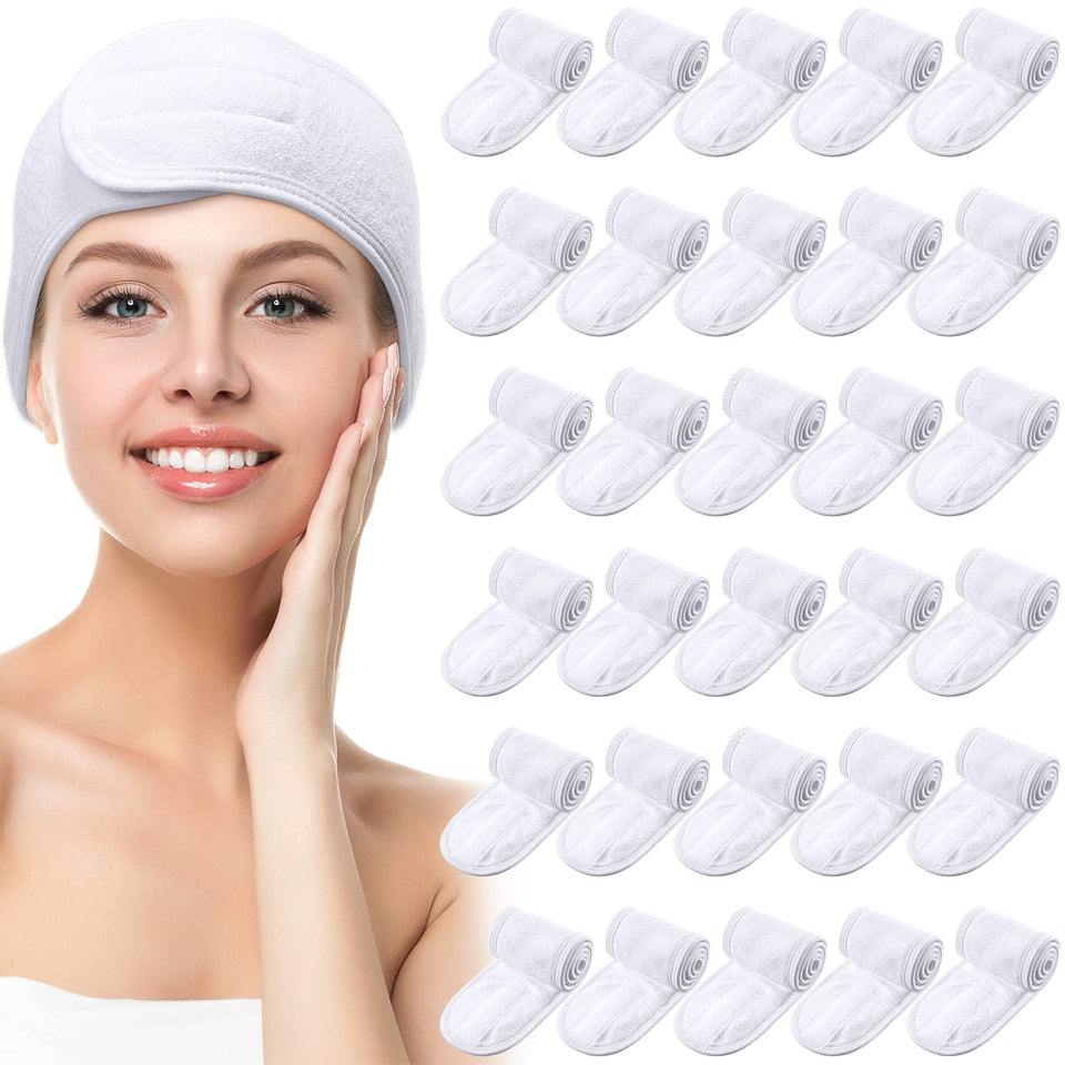 Hoteam spa headband white pack of 30 keeps hair dry during cleansing.