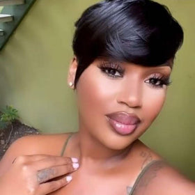 HOTKIS Pixie Cut Wig front view shows natural straight texture for daily wear.