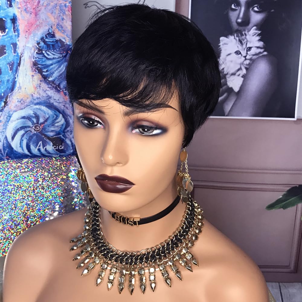 HOTKIS Pixie Cut Wig human hair shine close-up reveals natural texture and luster