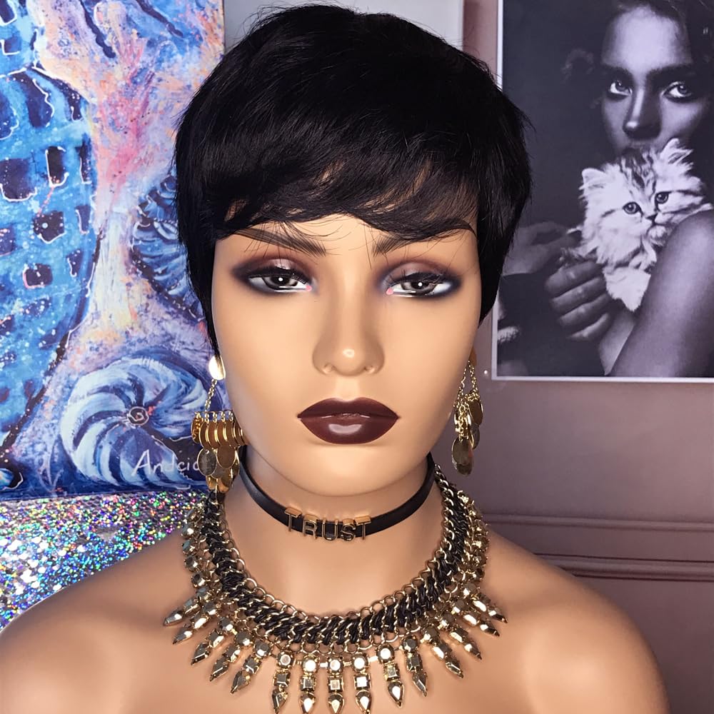 HOTKIS Pixie Cut Wig layered short cut side view highlights a face-flattering silhouette