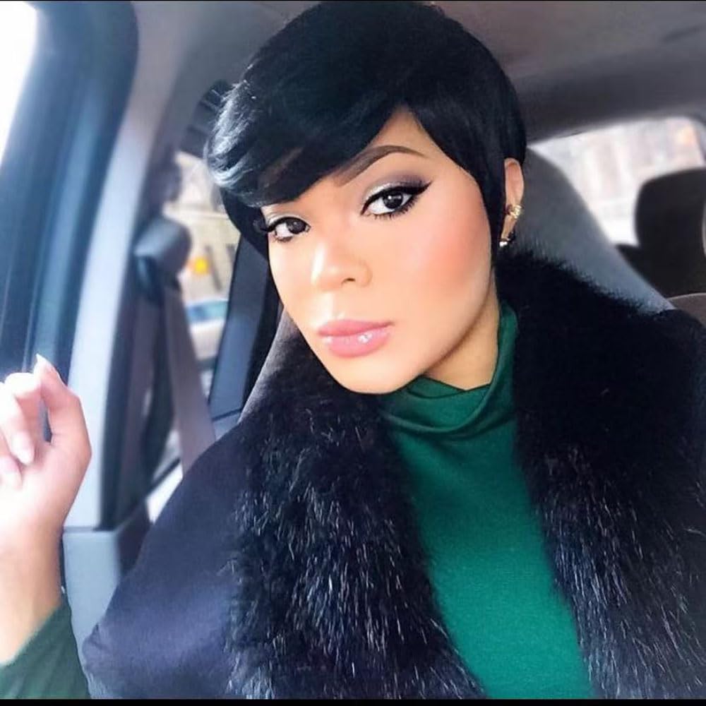 HOTKIS Pixie Cut Wig side bangs highlight a soft, face-framing look.