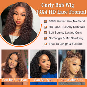 Hotnessia Curly Bob Wig 13x4 HD lace front with deep wave for seamless hairline