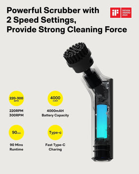 HOTO cordless scrubber in action demonstrates efficient cleaning on bathroom surfaces.