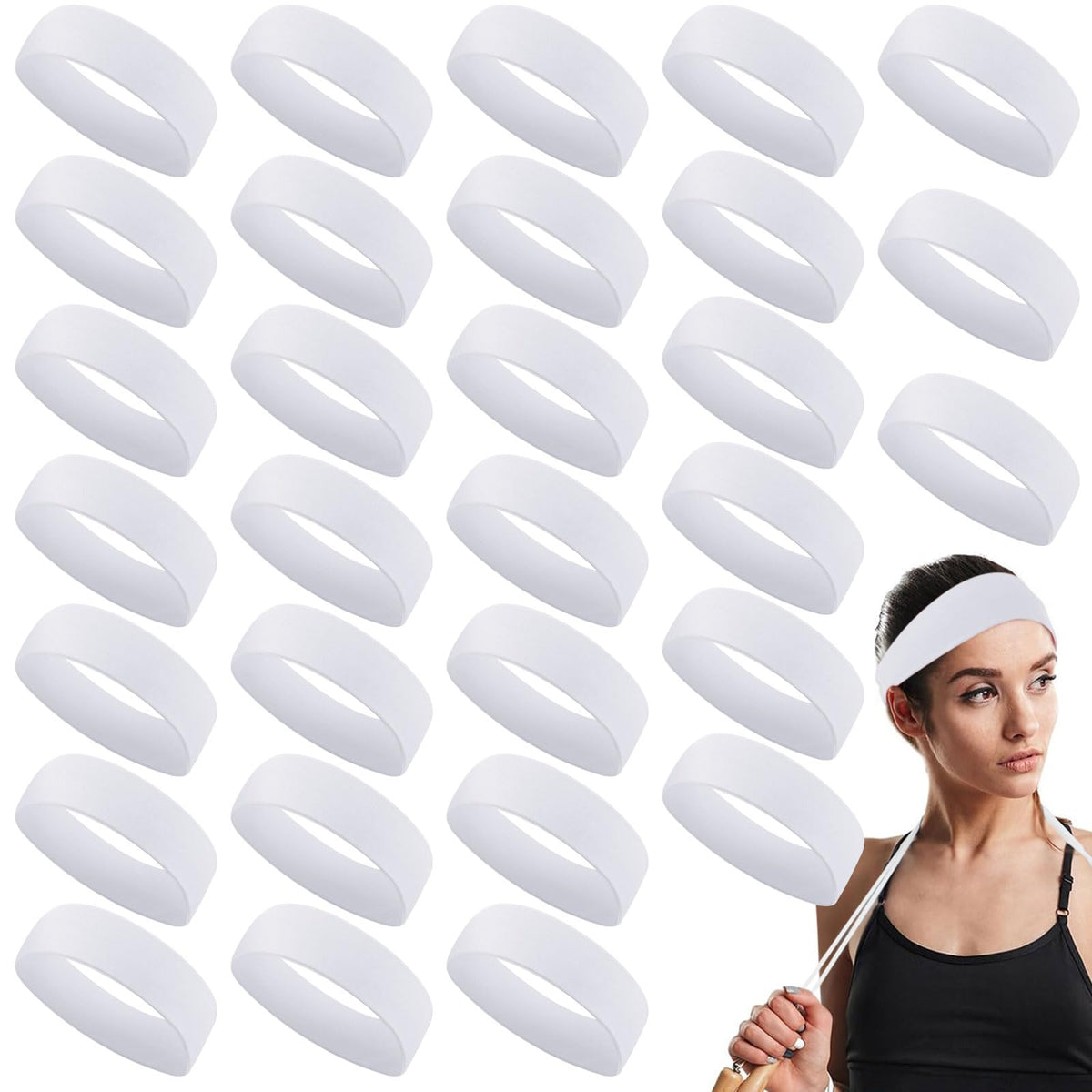 Hotop 30-pcs sport headbands bulk pack shown for workouts and sharing