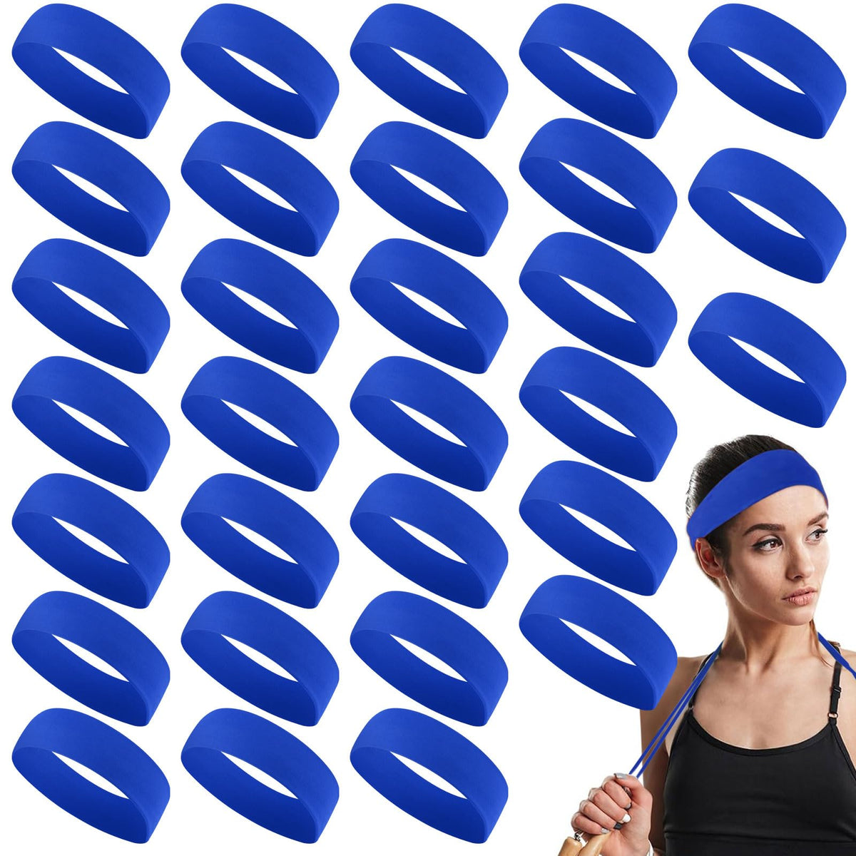 Hotop 30-pcs royal blue non-slip headbands for workouts