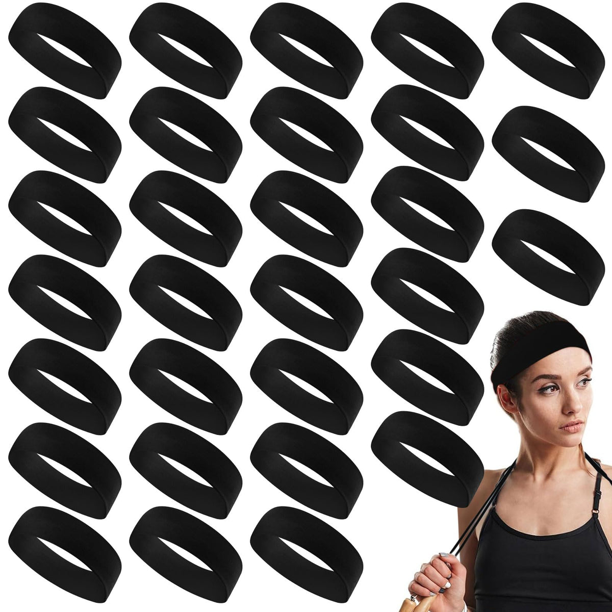 Hotop 30 Pcs Sport Headbands bulk-pack in black for daily workouts and sharing