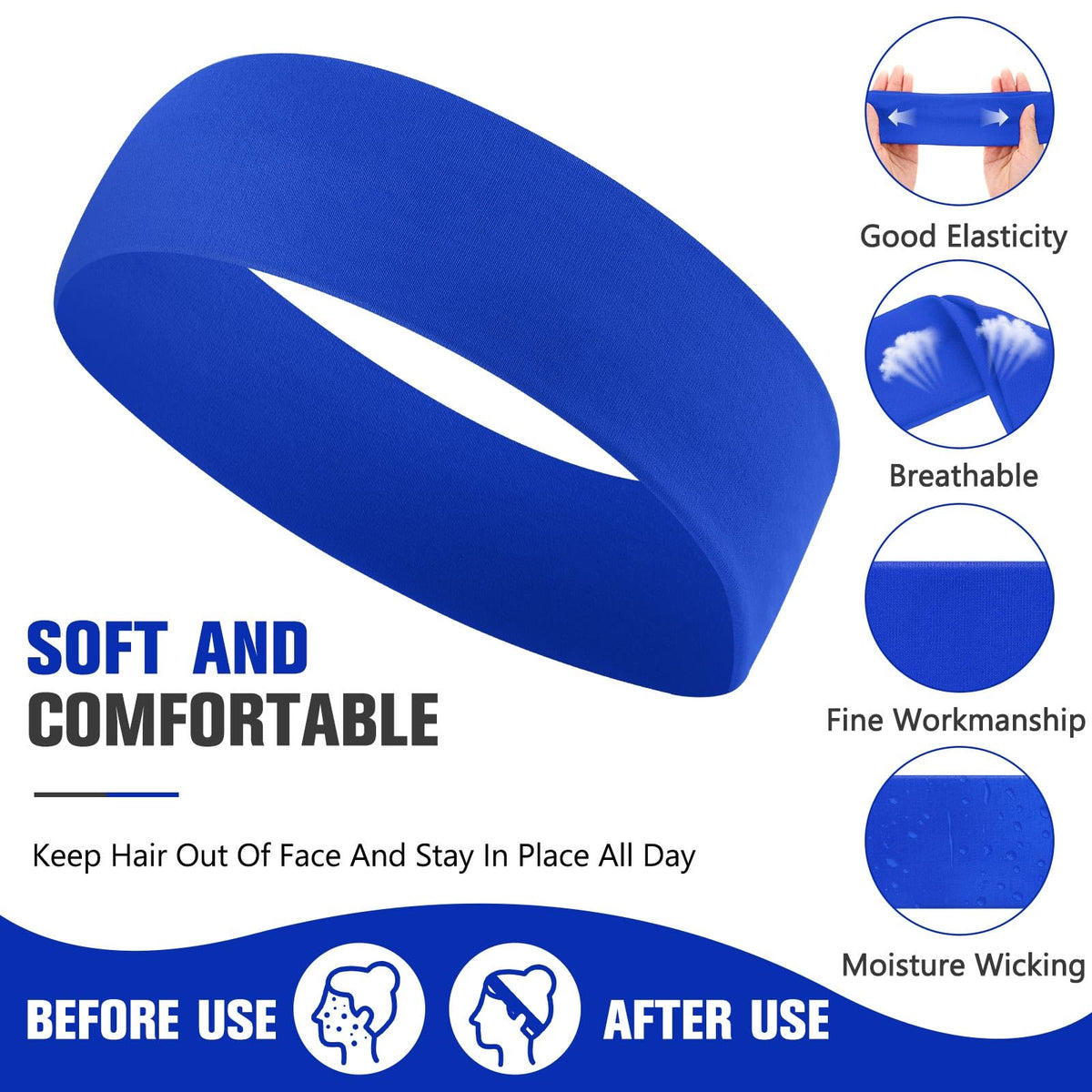 Hotop elastic soft polyester headbands for comfort during exercise