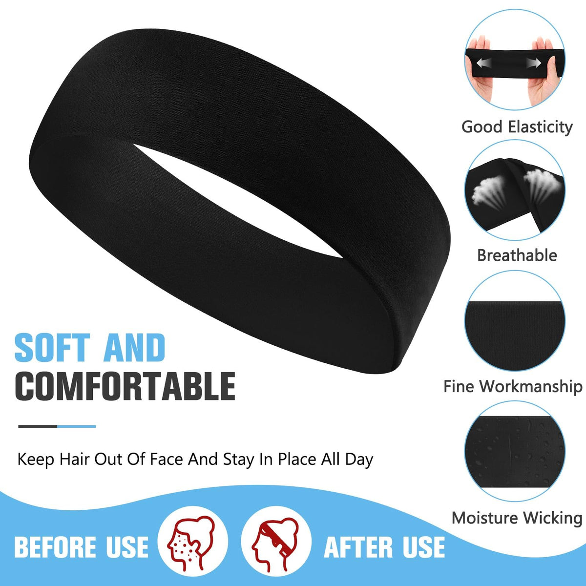 Hotop non-slip headbands with stretchy polyester fabric for secure hold