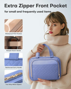 HOTOR travel toiletry bag hanging hook enables hands-free setup