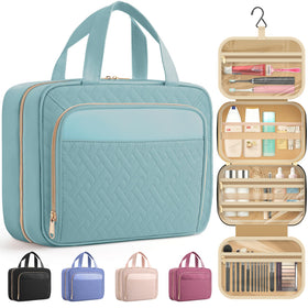 HOTOR travel toiletry bag with hanging hook for easy access on the go.