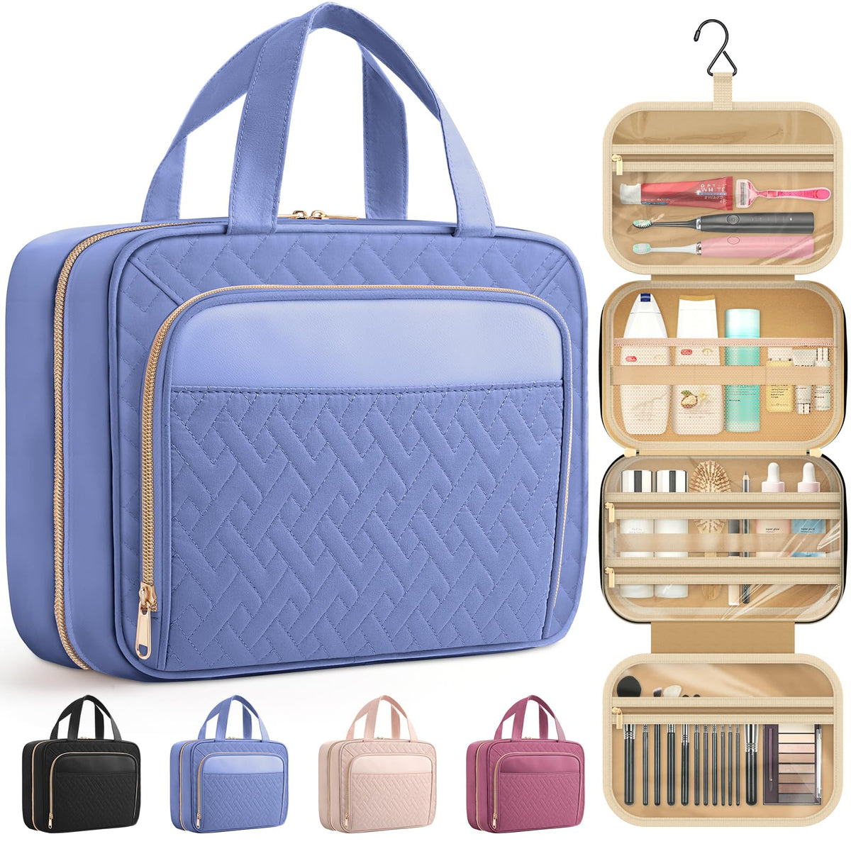HOTOR travel toiletry bag outer pocket in Aegean blue for quick access