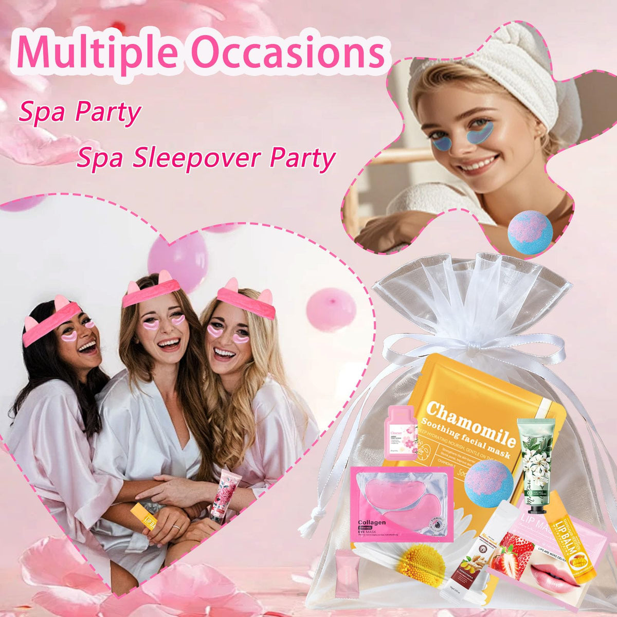 Hotvox lip mask nourishes lips during spa party routines.
