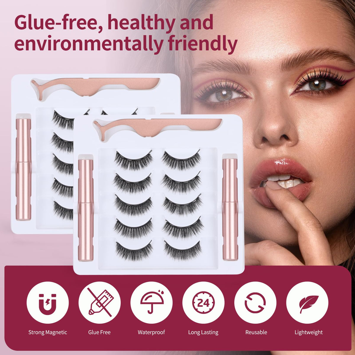 Houldhowd magnetic lashes closeup highlights lightweight, natural lash fit.