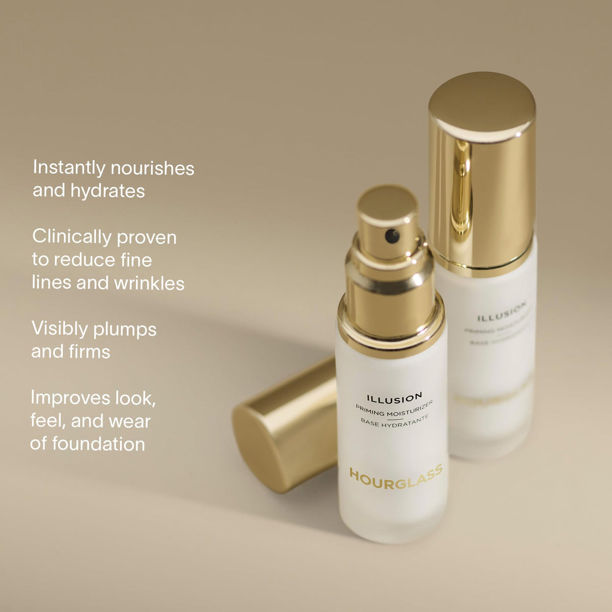 Hourglass Illusion Priming Moisturizer delivers luminous, healthy-looking skin.