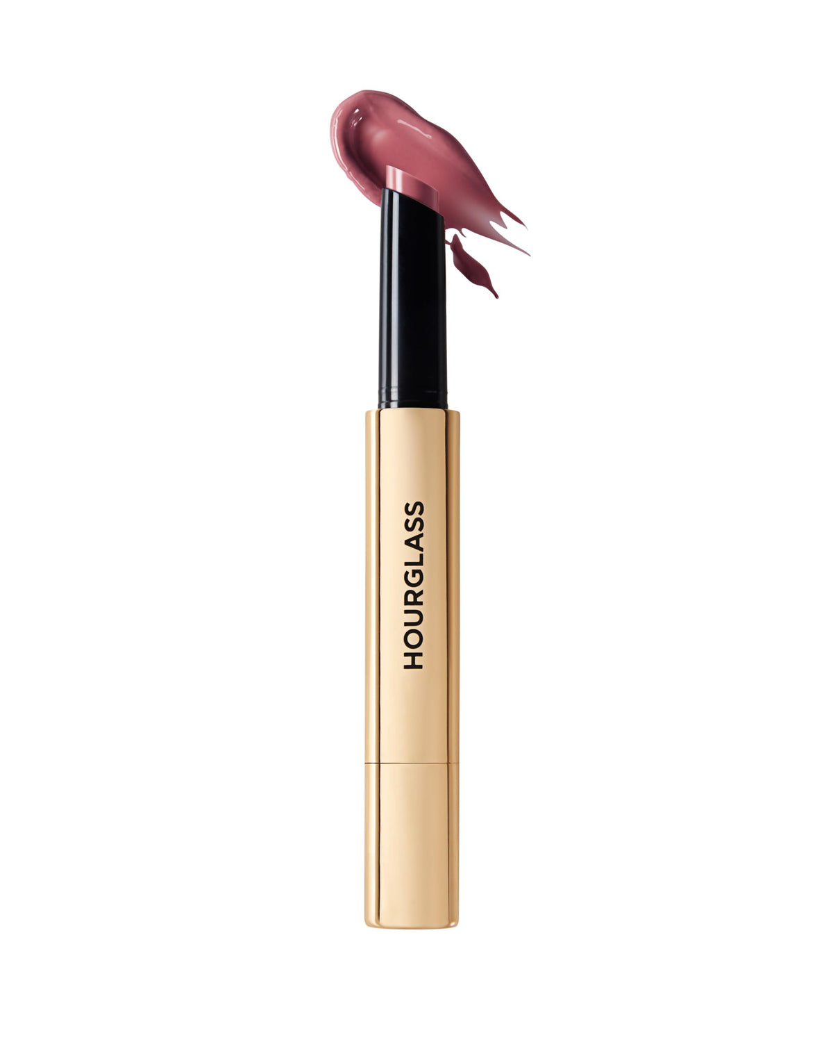 Hourglass Phantom Desire120 plump-effect formula visible on lips.