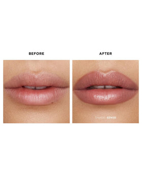 Visible plumping effect from Hourglass Phantom Glossy Balm Sense 110 with shine.