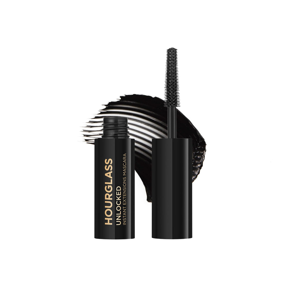 Hourglass Unlocked Instant Extensions Mascara travel-size brush close-up showing precise separation and lift.