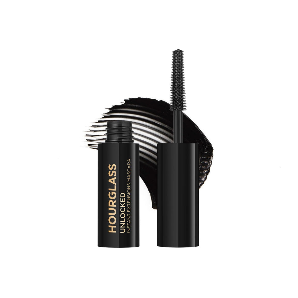 Hourglass Unlocked Instant Extensions Mascara travel-size brush close-up showing precise separation and lift.