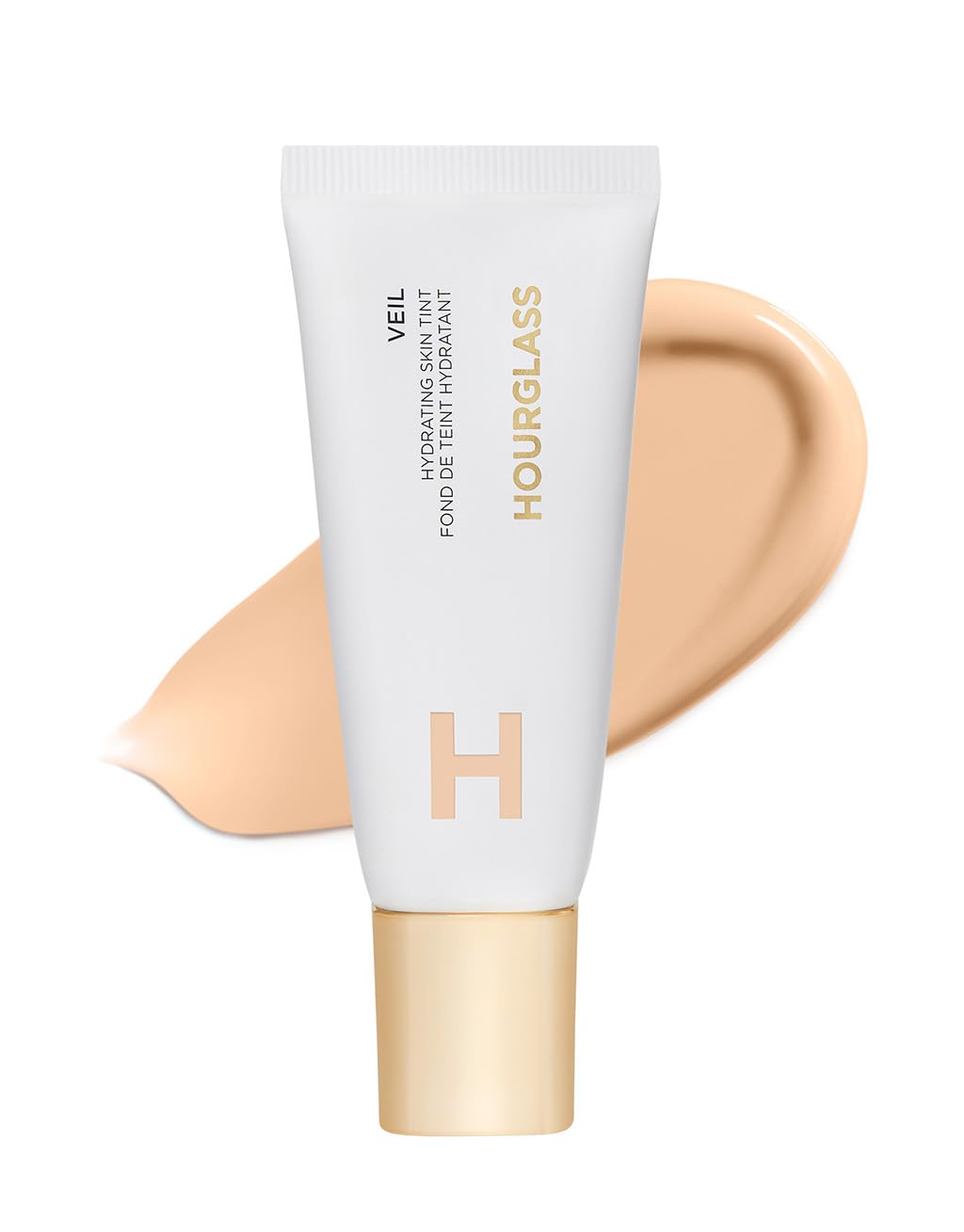 Hourglass Veil Hydrating Skin Tint bottle closeup highlights dewy glow and hydrating feel.